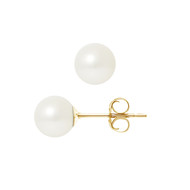 Boucles d'Oreilles Perles de Culture d'eau douce Blanches 7.5 mm et or jaune 750/1000