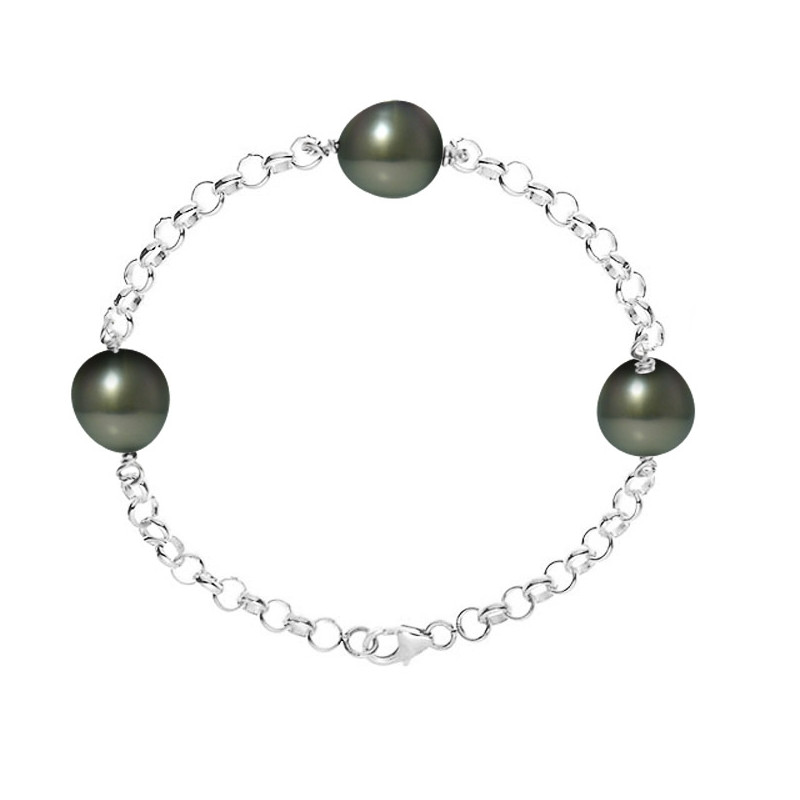 Bracelet 3 Perles de Tahiti 9 mm en Argent 925/1000