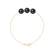 Bracelet Femme 3 Perles de culture d'eau douce Noires AA et Or jaune 750/1000
