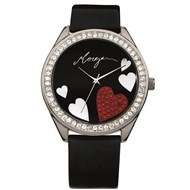 Montre analogique bracelet cuir véritable coeur strass