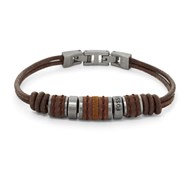 Bracelet homme Fossil cuir marron perles