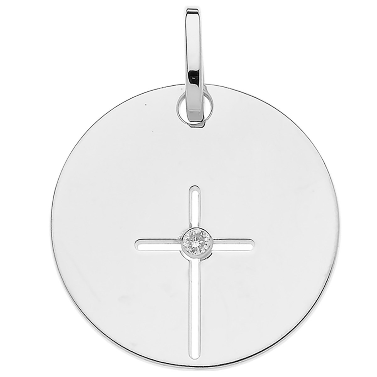 Médaille Brillaxis ronde blanc or 9 croix diamant