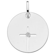 Médaille Brillaxis ronde blanc or 9 croix diamant