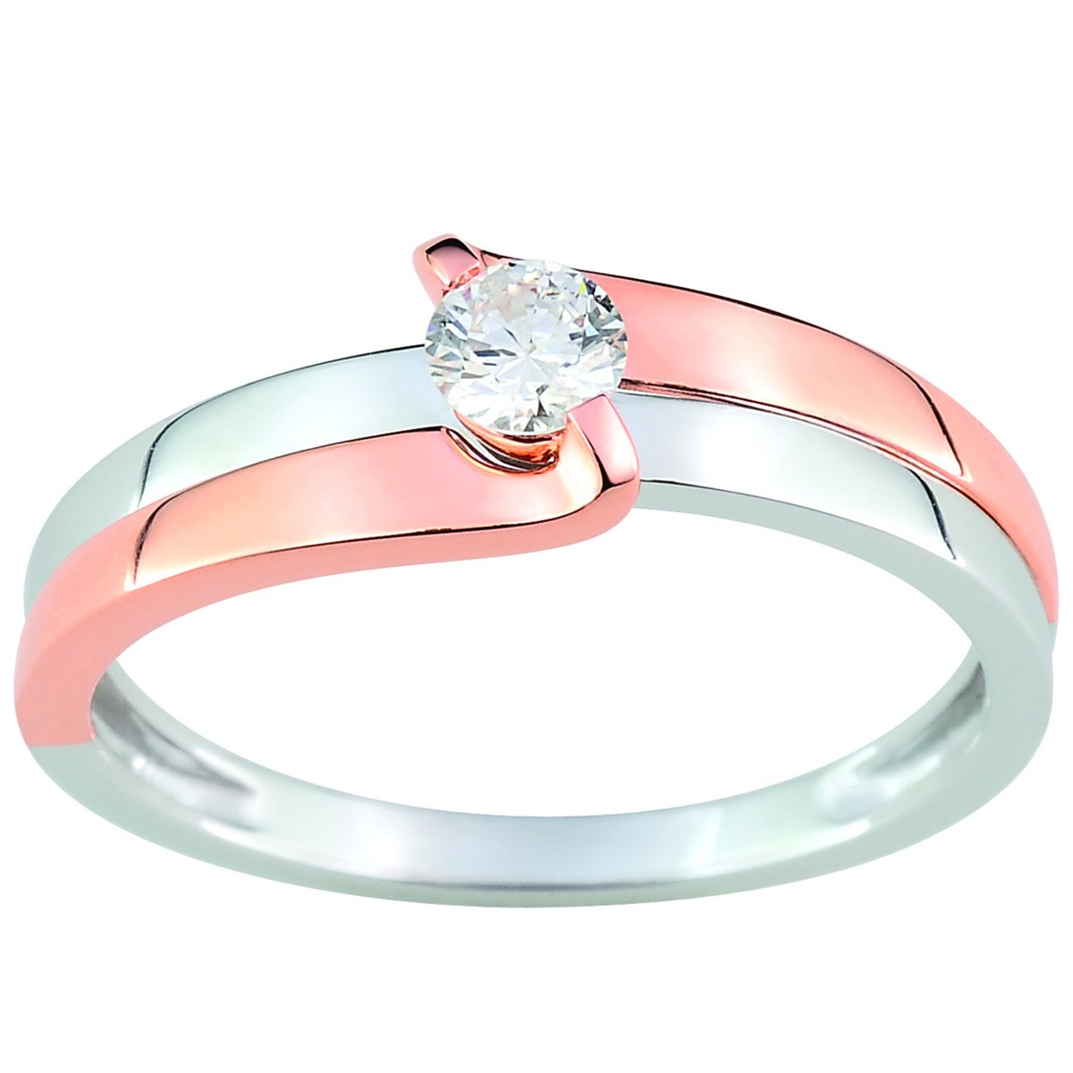 Bague Brillaxis diamant or rose et blanc 18k