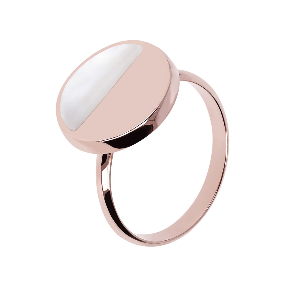 Bague Bronzallure disque demi-lune nacre blanche