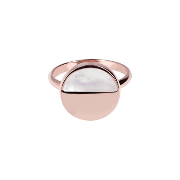 Bague Bronzallure disque demi-lune nacre blanche