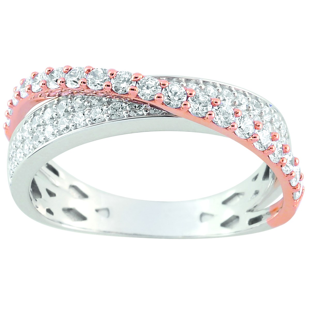 Bague Brillaxis 2 rangs rose et blanc