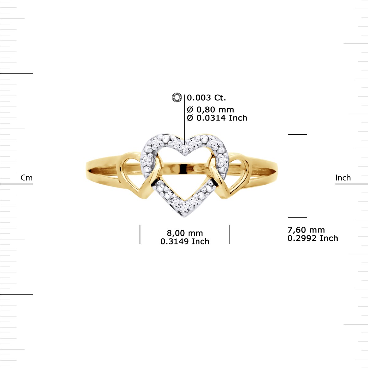 Bague COEUR Diamants 0,030 Cts Joaillerie Prestige Or Jaune - vue 3