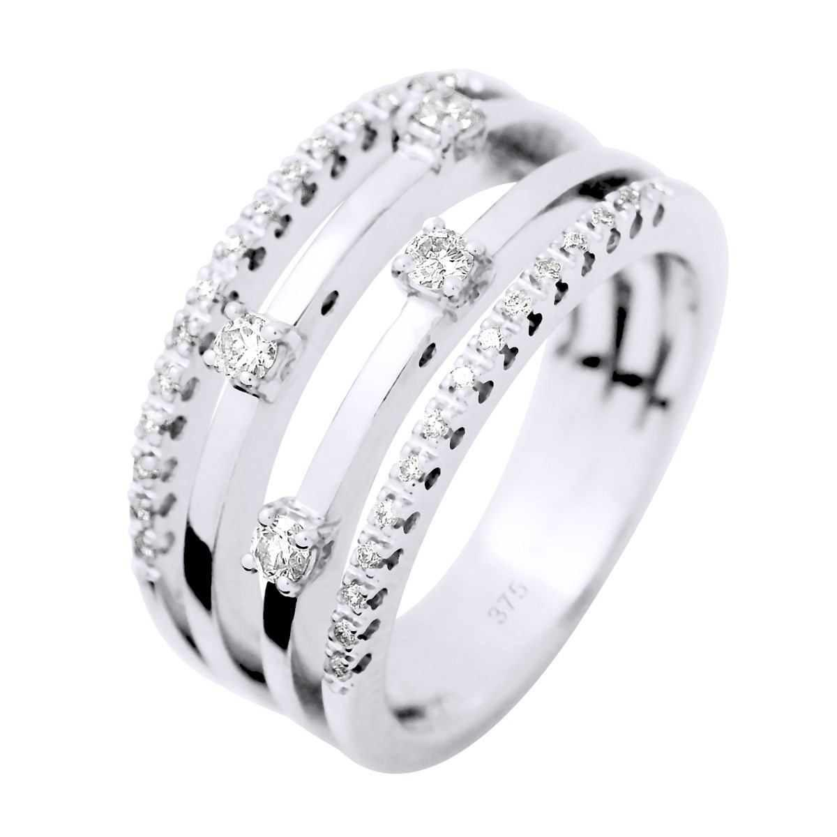 Bague Diamants 0,32 Cts Satellite Joaillerie Or Blanc