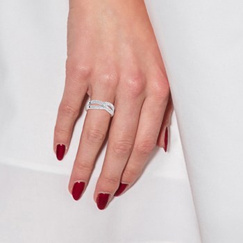 Bague Diamants 0,080 Cts Jonc Volume Or Blanc