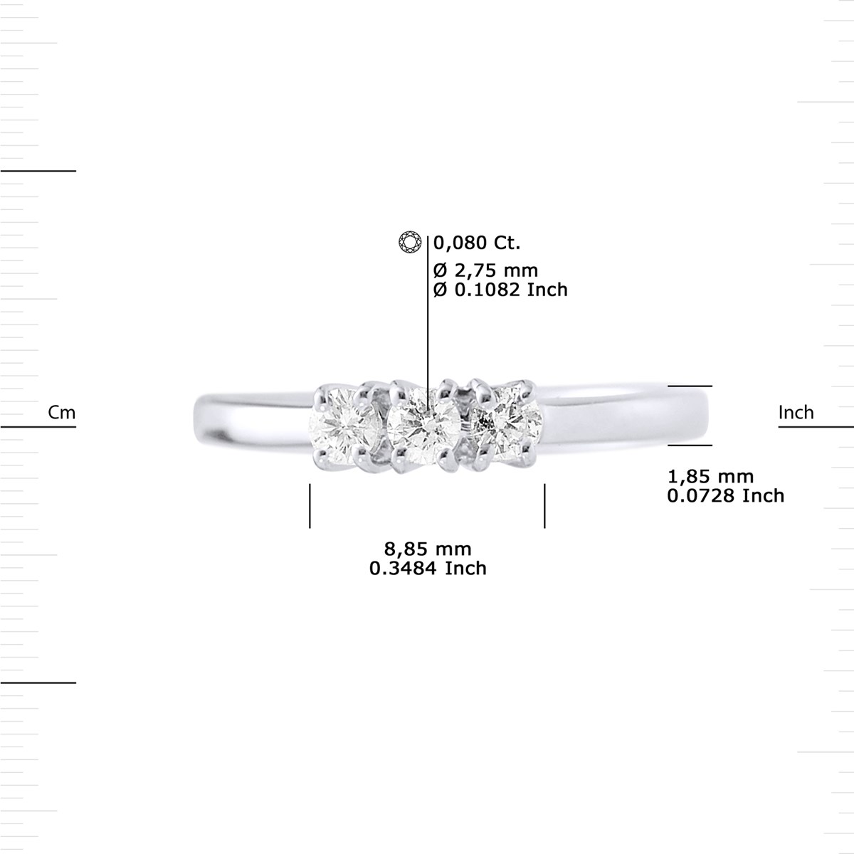 Bague TRILOGIE Diamants 0,24 Cts Serti Griffes Or Blanc 18 Carats - vue 3
