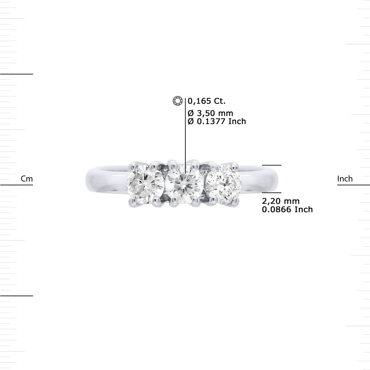 Bague TRILOGIE Diamants 0,50 Cts Serti Griffes Or Blanc 18 Carats - vue 3