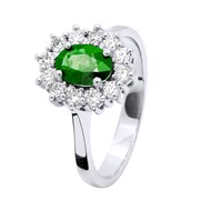 Bague Marquise EMERAUDE 0,85 Cts Diamants 0,36 Cts Or Blanc 18 Carats