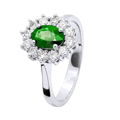 Bague Marquise EMERAUDE 0,85 Cts Diamants 0,36 Cts Or Blanc