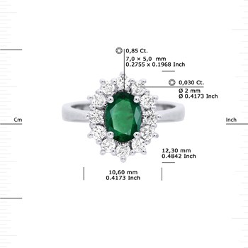 Bague Marquise EMERAUDE 0,85 Cts Diamants 0,36 Cts Or Blanc 18 Carats