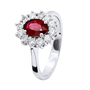 Bague Marquise RUBIS 0,95 Cts Diamants 0,36 Cts Or Blanc 18 Carats
