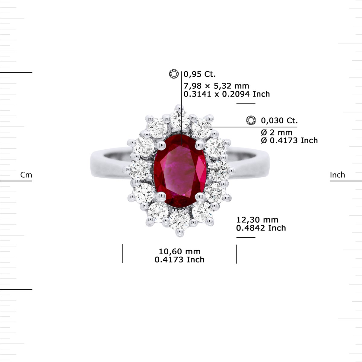 Bague Marquise RUBIS 0,95 Cts Diamants 0,36 Cts Or Blanc 18 Carats - vue 3