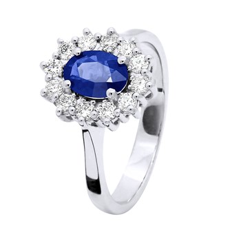 Bague Marquise SAPHIR 1 Ct Diamants 0,36 Cts Or Blanc 18 Carats