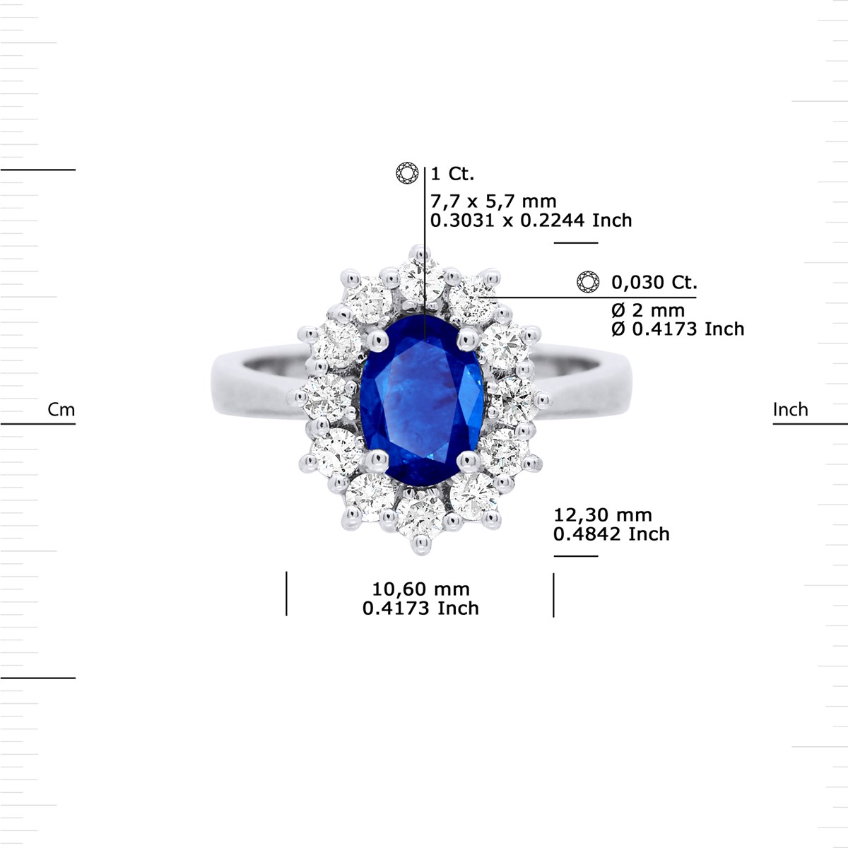 Bague Marquise SAPHIR 1 Ct Diamants 0,36 Cts Or Blanc 18 Carats - vue 3