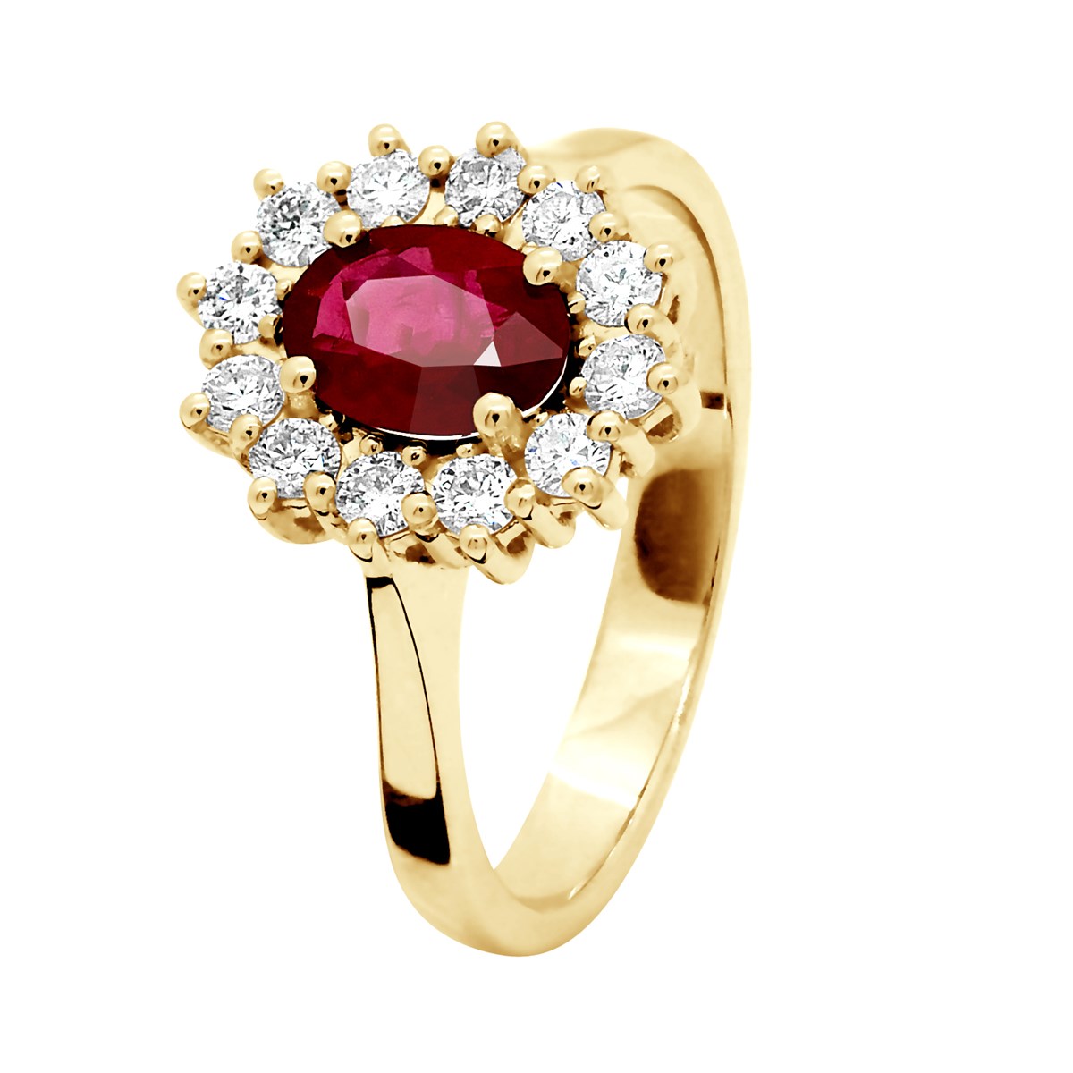 Bague Marquise RUBIS 0,95 Cts Diamants 0,36 Cts Or Jaune 18 Carats