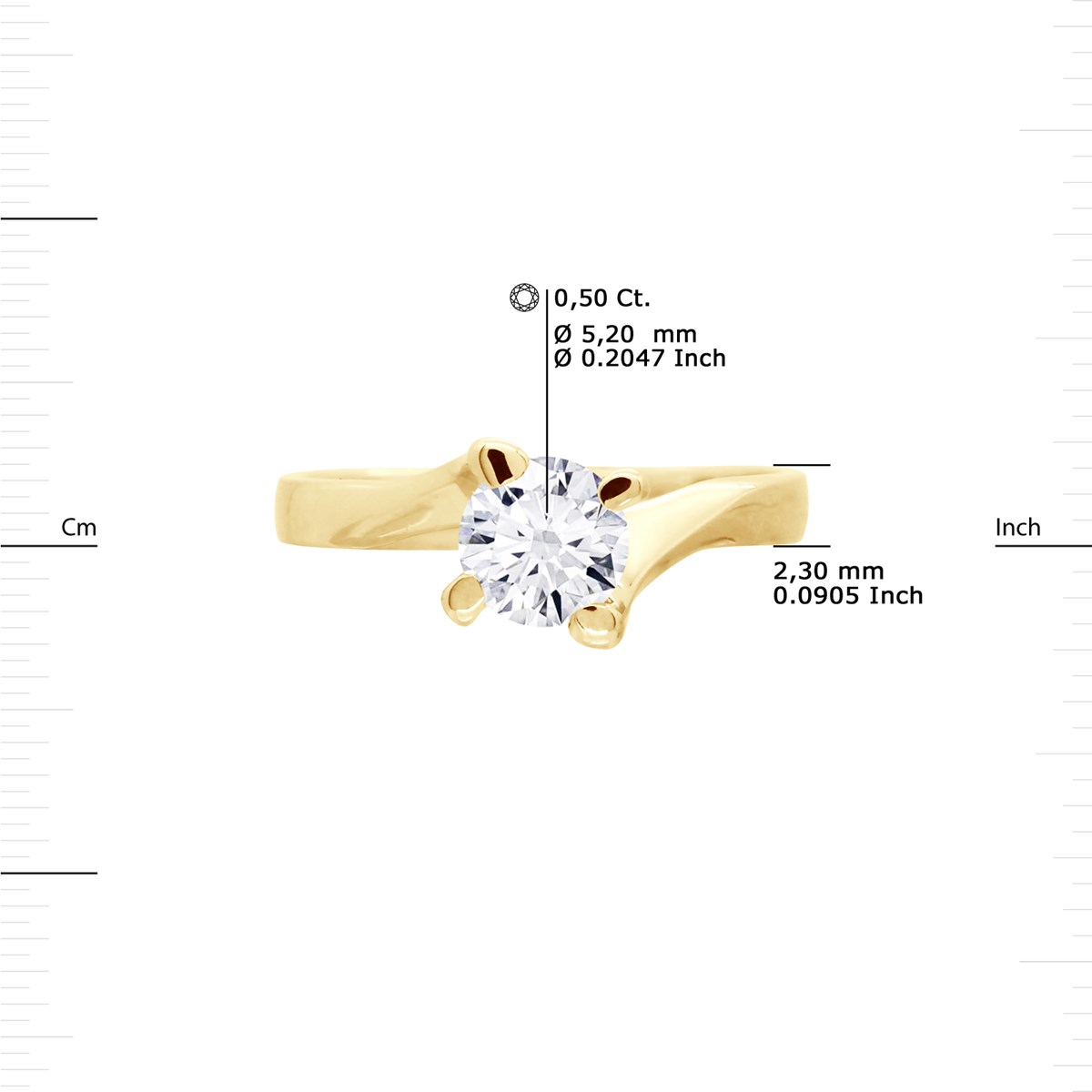 Solitaire Diamant 0,50 Cts 4 Griffes Or Jaune 18 Carats - vue 3