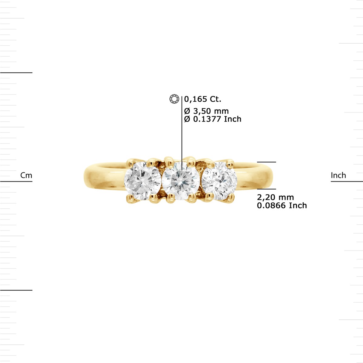Bague TRILOGIE Diamants 0,50 Cts Serti Griffes Or Jaune 18 Carats - vue 3