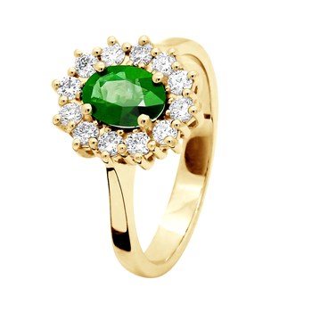 Bague Marquise EMERAUDE 0,85 Cts Diamants 0,36 Cts Or Jaune 18 Carats