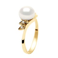 Bague Perle d'Eau Douce 7-8 mm et Diamants 0,020 Cts Joaillerie Or Jaune