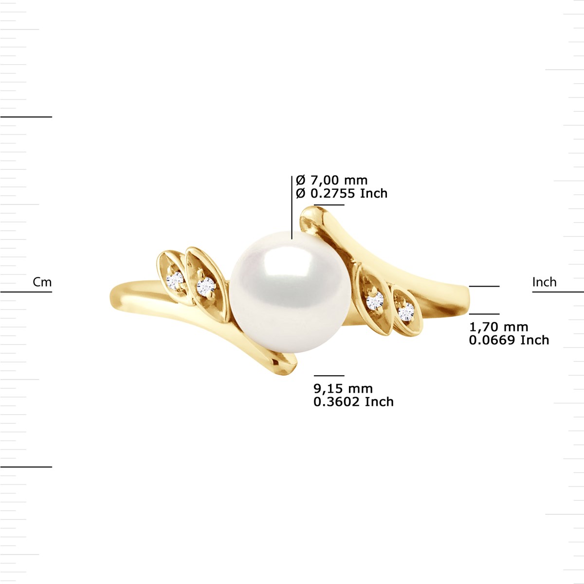 Bague Perle d'Eau Douce 7-8 mm et Diamants 0,020 Cts Joaillerie Or Jaune - vue 3