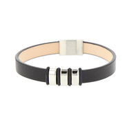 Bracelet homme cuir noir et acier inoxydable