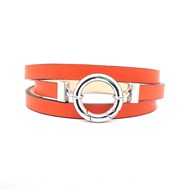 Bracelet triple tour en cuir rouge orangé CLASSIC