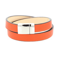 Bracelet double tour en cuir rouge orangé et fermoir inox