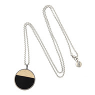 Long collier pendentif bi-color en cuir Sautoir ATOUM - Doré / Noir