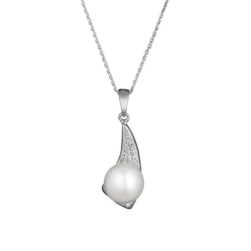 Pendentif argent, oxydes de zirconium et perle de culture Blanche 'Flèche d'Argent' + chaîne argent offerte