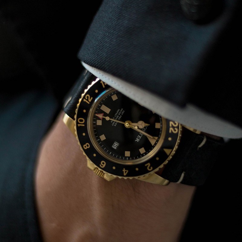 Montre Homme Foxter Sixties bracelet cuir noir, boitier PVD doré et fond noir - SIXTIES1 - vue 3