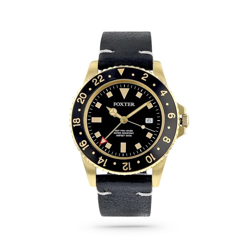Montre Homme Foxter Sixties bracelet cuir noir, boitier PVD doré et fond noir - SIXTIES1 - vue 4