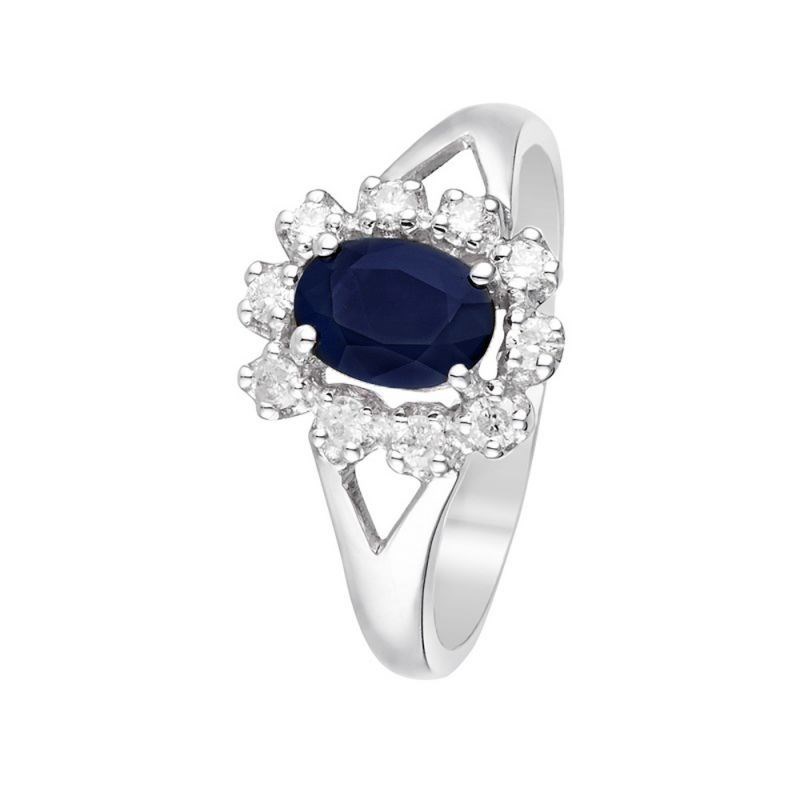 Bague Or Blanc et Diamants 0,21 carat et Saphir 1 carat 'BAHIA'