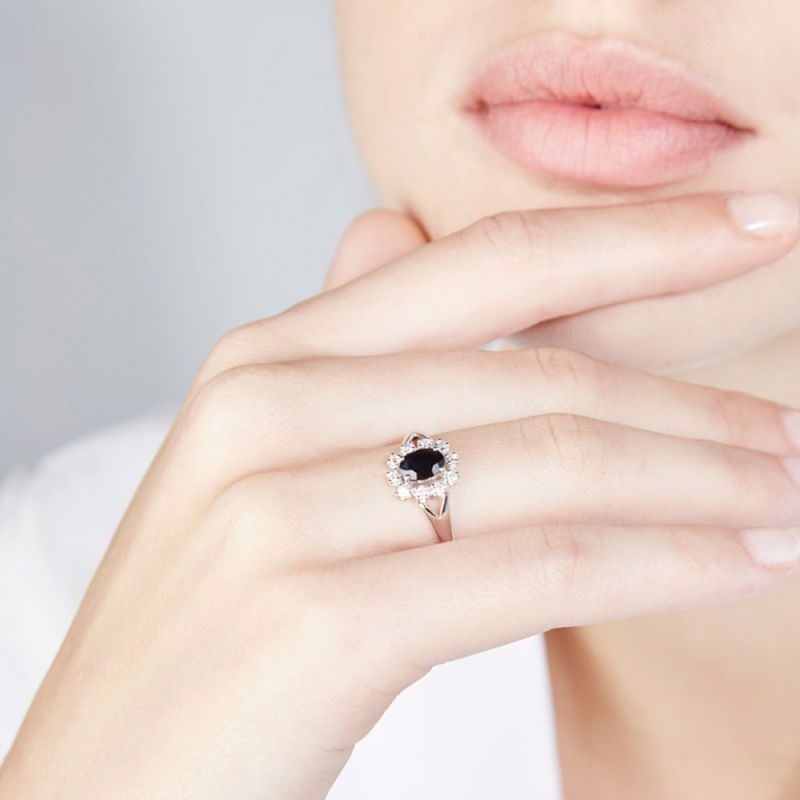 Bague Or Blanc et Diamants 0,21 carat et Saphir 1 carat 'BAHIA' - vue 3