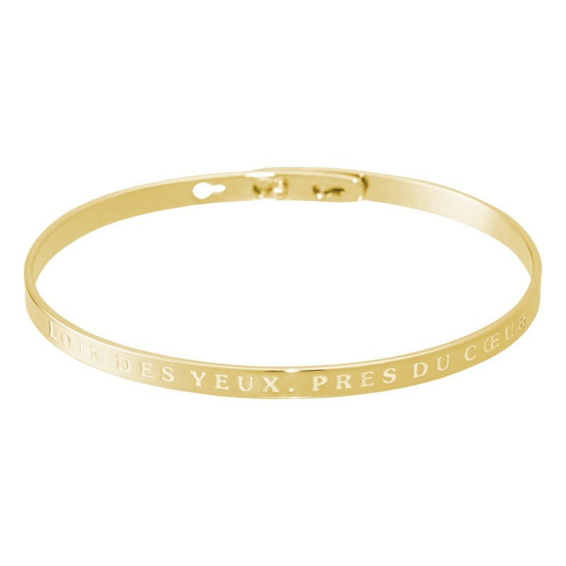 'LOIN DES YEUX, PRES DU COEUR' bracelet jonc doré à message