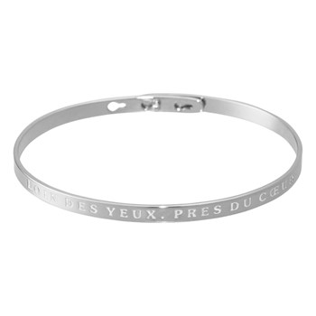 'LOIN DES YEUX, PRES DU COEUR' Jonc argenté bracelet à message