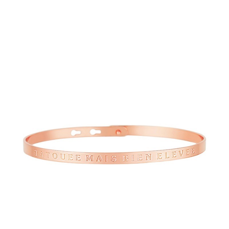 'TATOUEE MAIS BIEN ELEVEE' bracelet jonc rosé à message