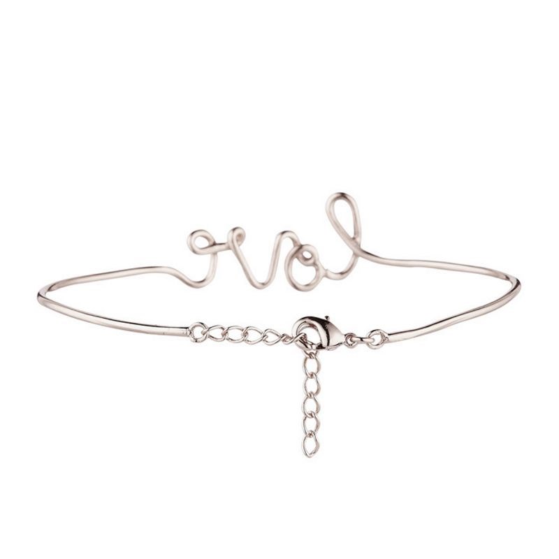 'LOVE' Bracelet jonc en fil lettering argenté à message - vue 4