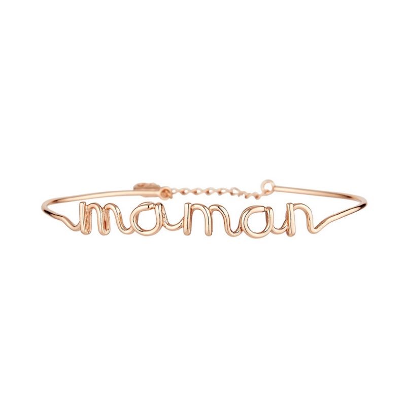 'MAMAN' Bracelet jonc en fil lettering rosé à message