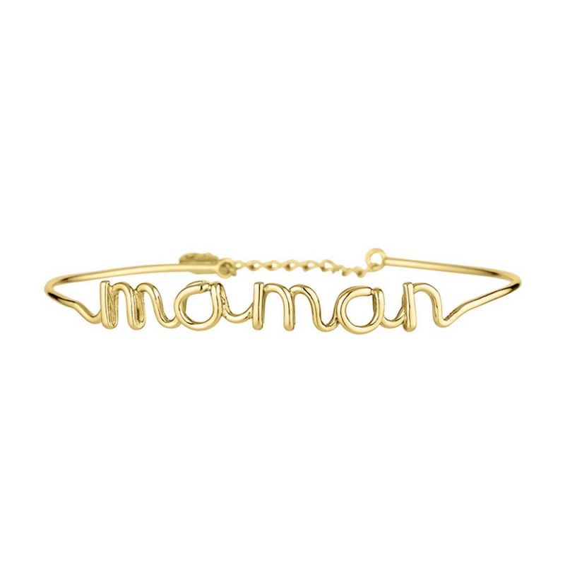 'MAMAN' Bracelet jonc en fil lettering doré à message