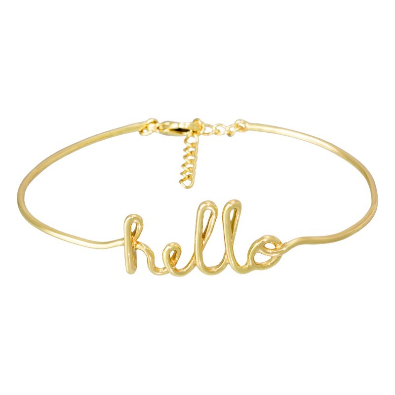 'HELLO' Bracelet jonc en fil lettering doré à message