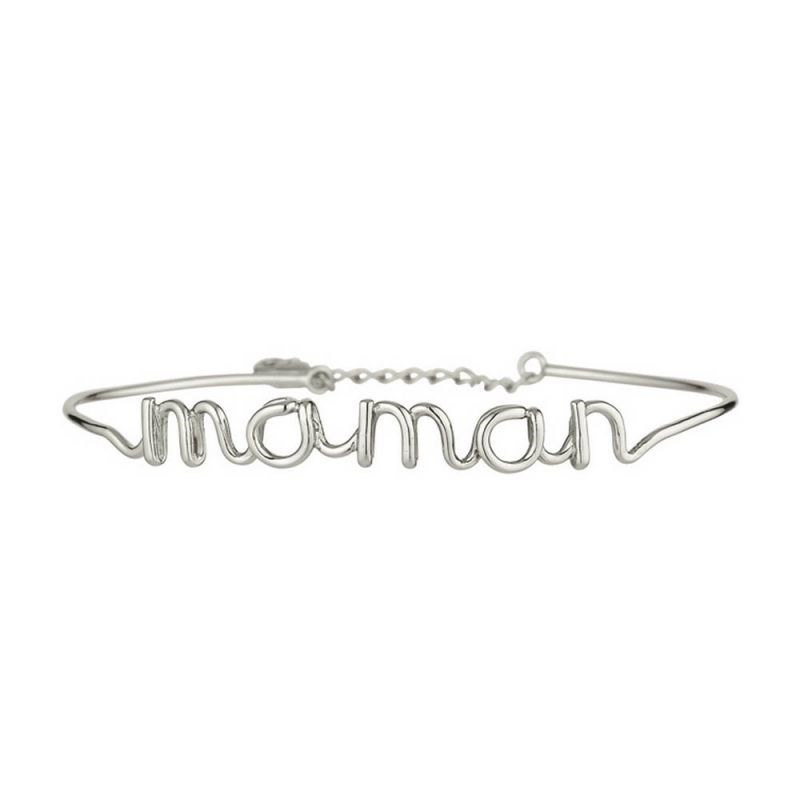 'MAMAN' Bracelet jonc en fil lettering argenté à message