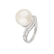 Bague argent, oxydes de zirconium et Perle de culture Blanche 'Moonlight'