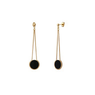 Boucles d'oreilles longues dorées à l'or fin onyx Lady
