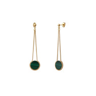 Boucles d'oreilles longues dorées à l'or fin malachite Lady