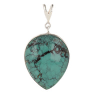 Idée cadeau femme-Pendentif argent et Belle pierre de turquoise forme poire inversée sertissage d'argent rhodié